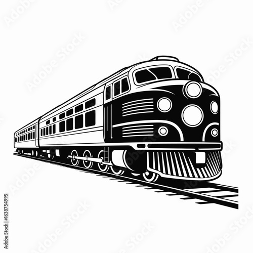 Vintage diesel passenger train on railroad tracks
