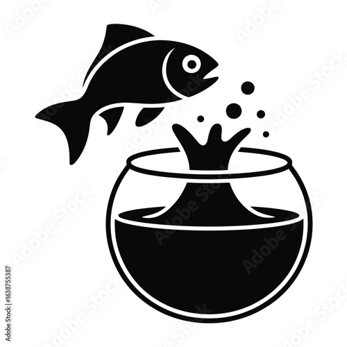 Fish jumping out of a fishbowl with a splash
