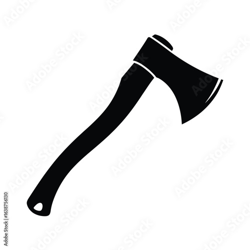 Black silhouette of an axe on a white background