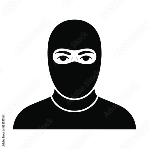 Silhouette of a person wearing a black balaclava mask