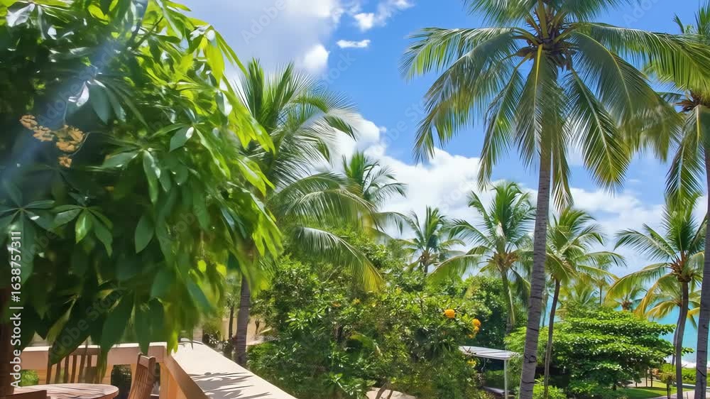 custom made wallpaper toronto digitalPalm trees sway under a vibrant blue sky with scattered clouds, showcasing tropical foliage.
