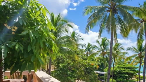 Wallpaper Mural Palm trees sway under a vibrant blue sky with scattered clouds, showcasing tropical foliage. Torontodigital.ca