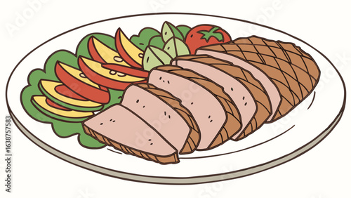 Grilled pork tenderloin recipe with salad and tomato healthy food lunch dinner plate delicious meal 100