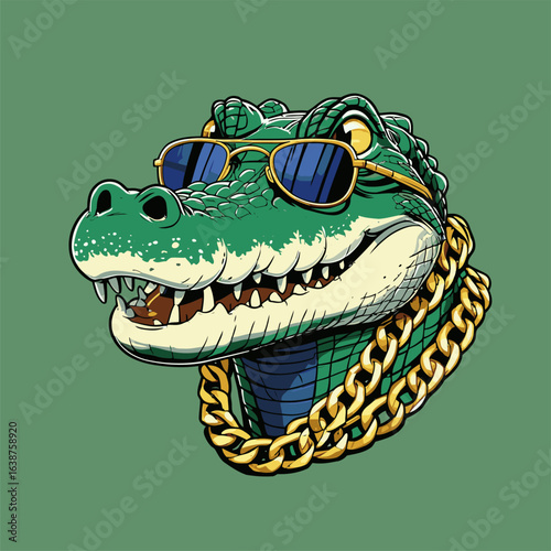 vector illustration of a crocodile wearing glasses and a gold necklace