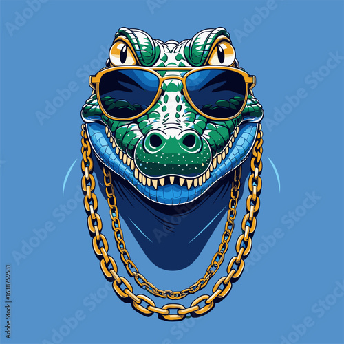 vector illustration of a crocodile wearing glasses and a gold necklace