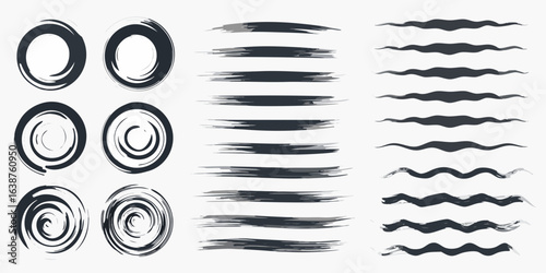 Collection of abstract brush stroke elements and wavy lines