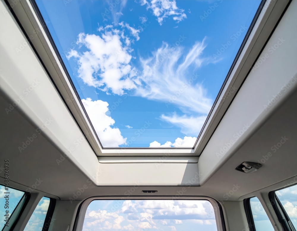 Obraz premium Open Car Roof Window Showing Clouds And Sky