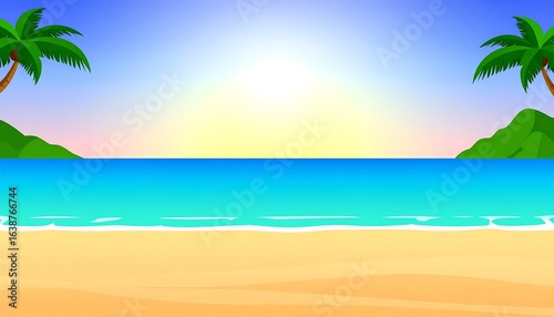Fototapeta Naklejka Na Ścianę i Meble -  Tropical beach scene at sunrise.