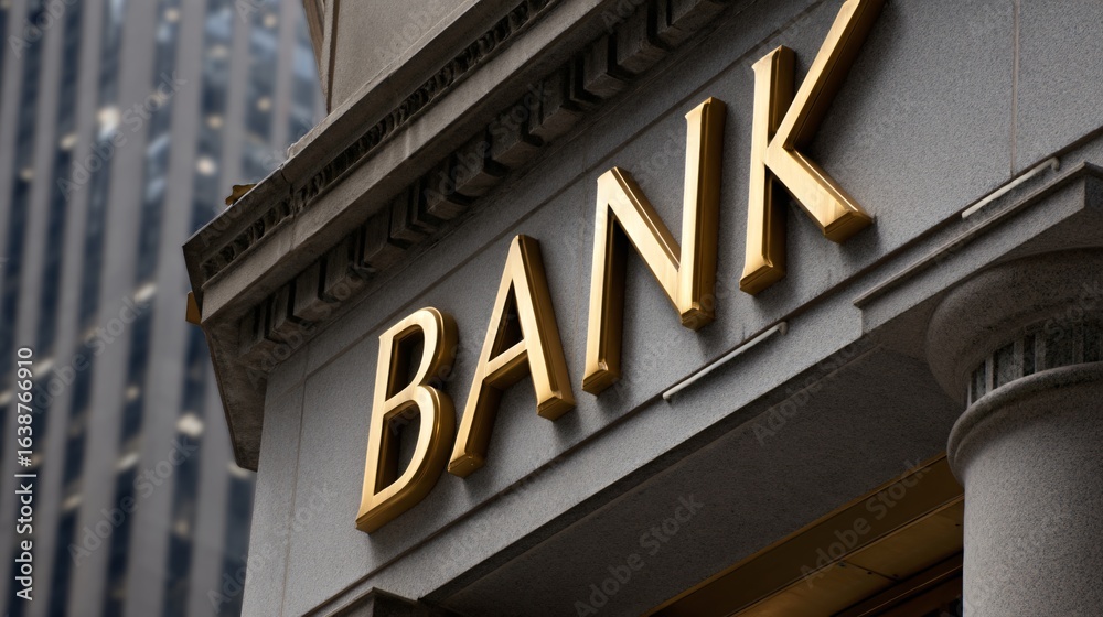 Obraz premium bank building exterior with financial awareness signage