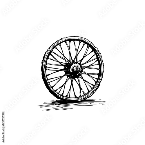 Vintage Bicycle Wheel Illustration: Classic Design Element with Detailed Spokes