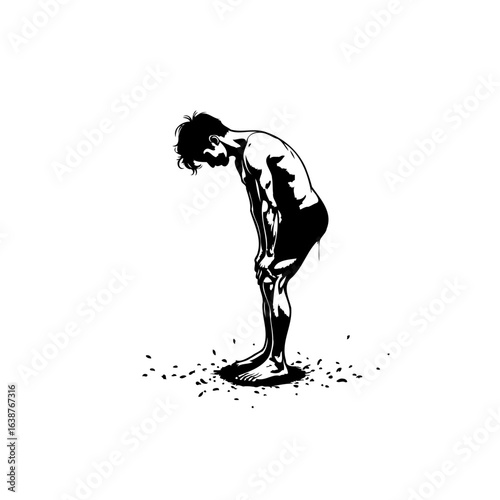 Isolated depiction of a distressed man overwhelmed with grief and despair