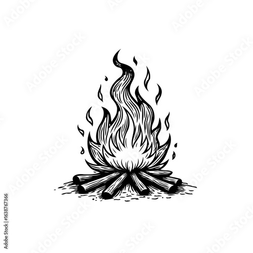 Hand-drawn sketch of a bonfire, creating warmth and light in the darkness
