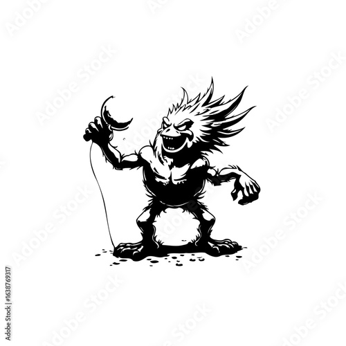 Cartoonish Fiend Illustration in Black and White with an Unsettling Grimace