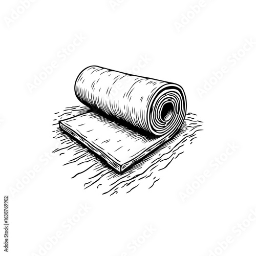 Rolled yoga mat drawing illustration for fitness exercise and meditation retreat