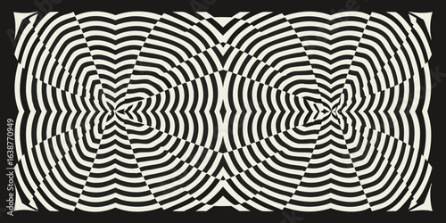 Abstract black and white optical illusion pattern with radial symmetry