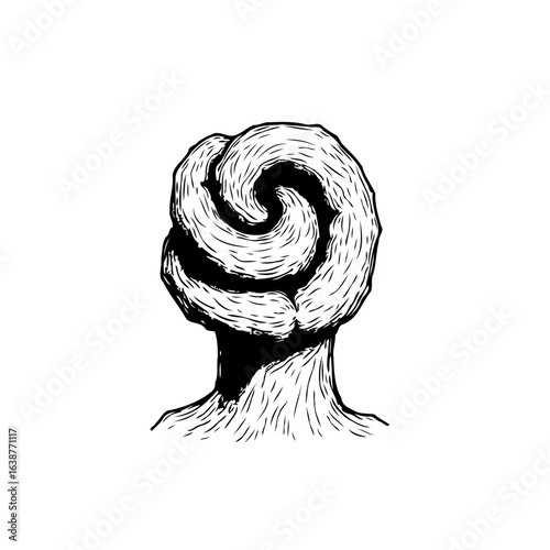 Surreal conceptual art: Abstract head with swirling lines symbolizing inner thoughts