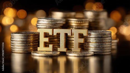 Wallpaper Mural A glowing etf sign stands with shiny coins expressing power of wealth growth and smart finance Torontodigital.ca