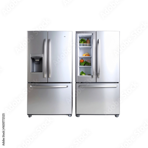 Two silver refrigerator images, front view, with transparent background