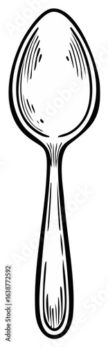 Hand-drawn sketch of a single spoon with bold black outlines and subtle shading details