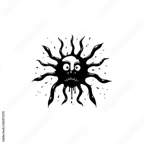 Cartoon illustration of a black monster with surprised eyes and tentacles