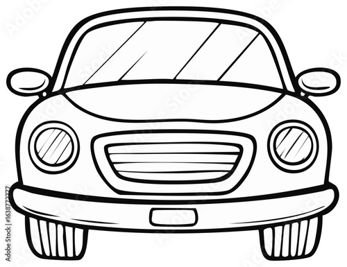 Simple Line Drawing of a Car Front View with Headlights and Grille
