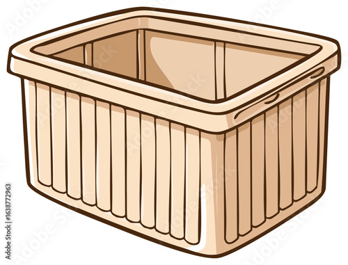 Illustration of a Rectangular Storage Container: Beige, Ribbed Design, and Open Top