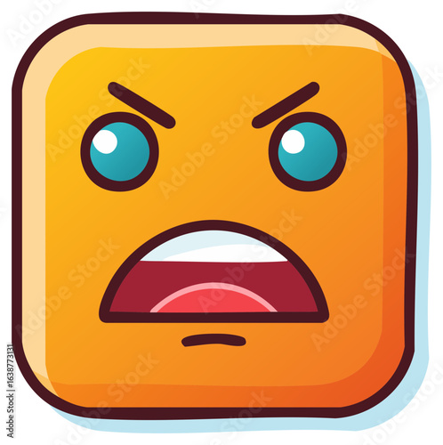 Angry Yellow Square Face Emoji Cartoon Style Vector, Outraged Mouth Open Screaming