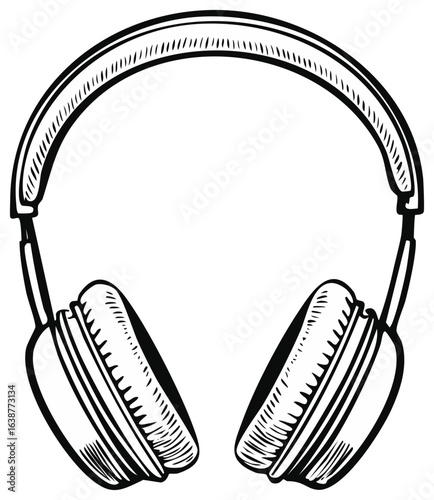 Headphones sketch style illustration for music listening