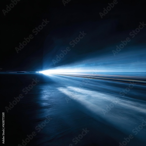 Night light beam across dark landscape, motion blur, website header