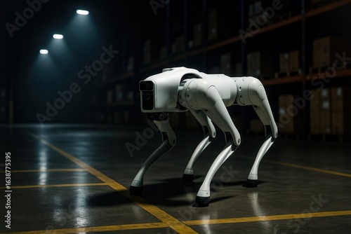 Autonomous Robotic Dog Patrol in High-Tech Warehouse Security Environment..