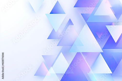 Abstract background of overlapping translucent triangles in soft blue, purple, and white tones