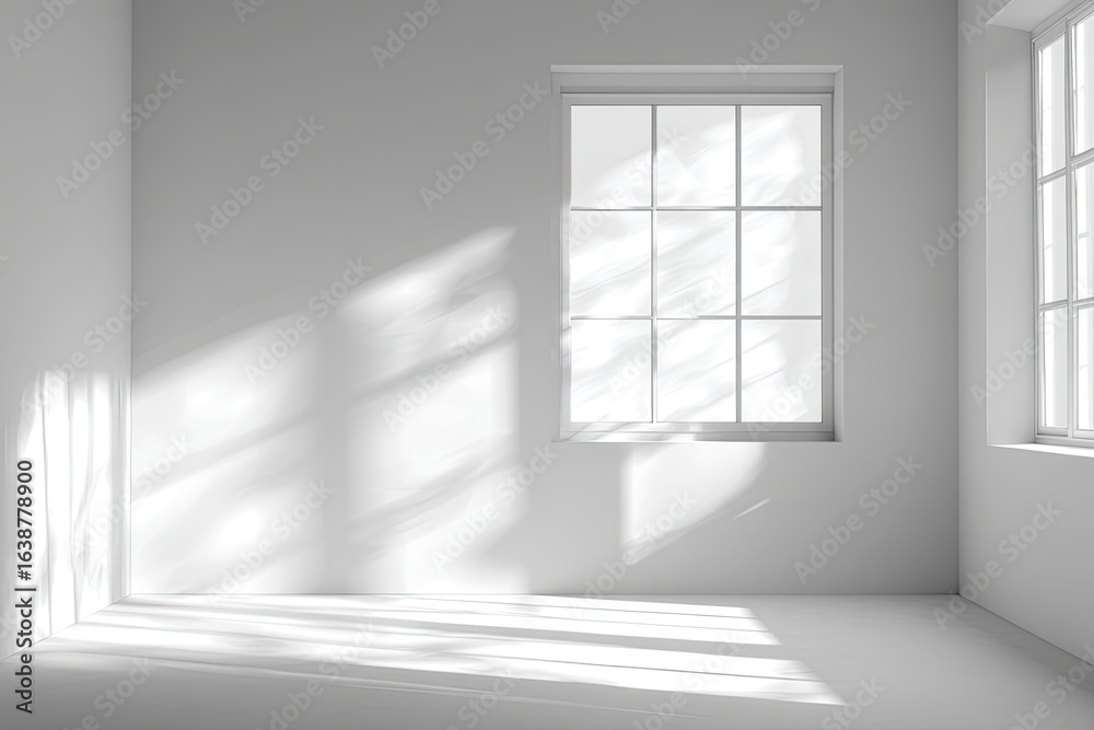 Fototapeta premium A sunlit, empty room with large windows (1)