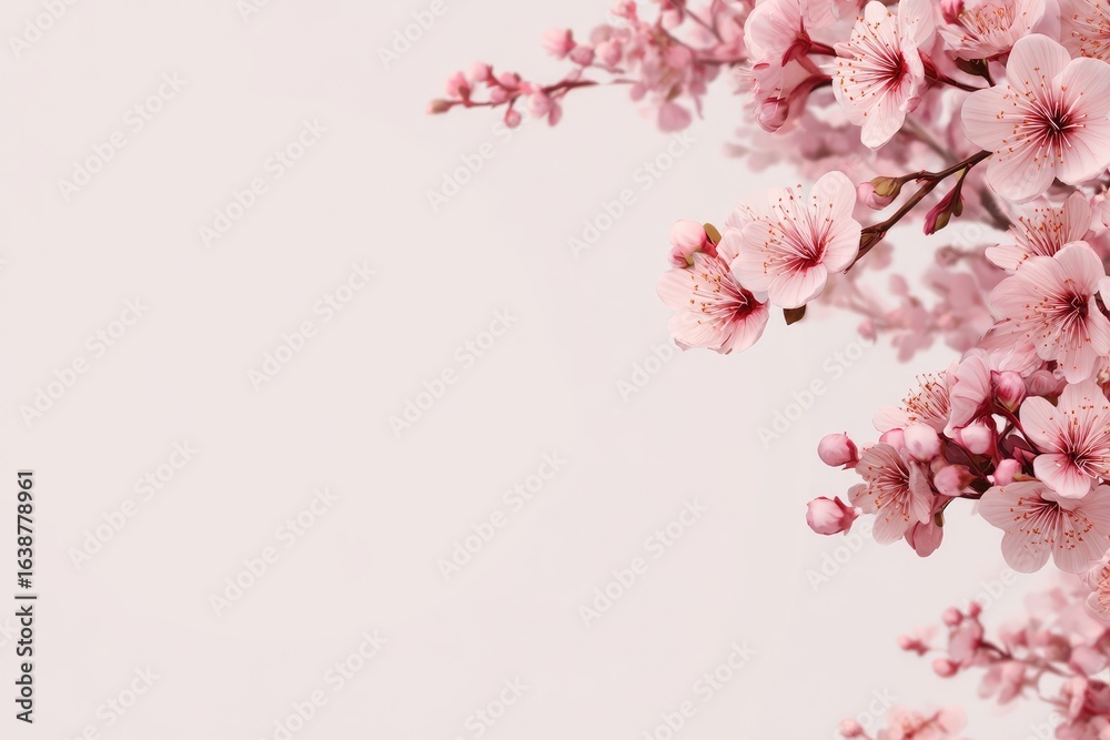 Naklejka premium Delicate pink blossoms frame a light-pastel background
