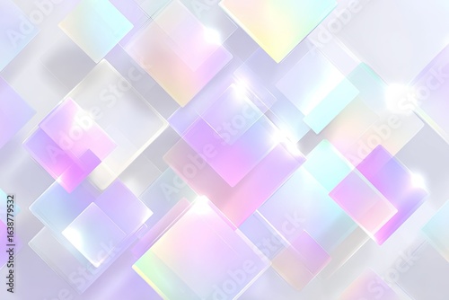 Abstract background of overlapping, iridescent squares in pastel colors