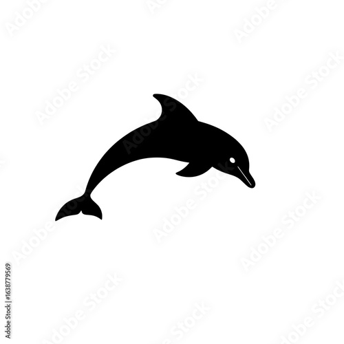 a sleek black silhouette of a dolphin leaping gracefully from the water
