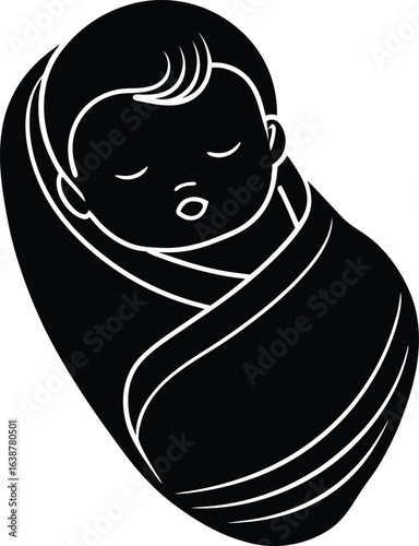 baby sleeping in swaddle vector on white backgroun.eps