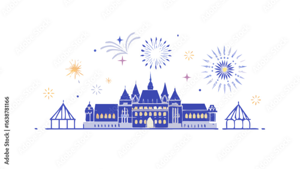 Fototapeta premium Explore budapest hungary castle architecture and fireworks celebration travel destination cityscape vector art