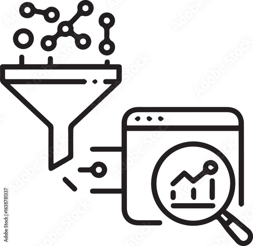 Streamline data analysis with a modern funnel icon, visualize insights, and uncover trends for impactful business decisions with this data illustration