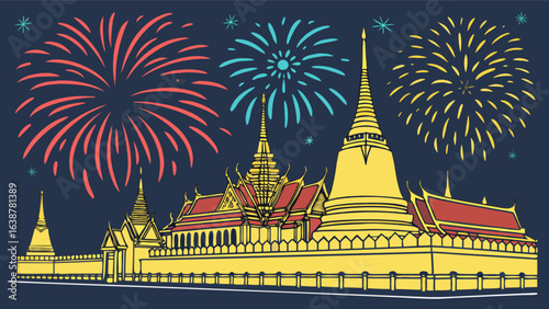 Grand palace bangkok thailand travel fireworks celebration culture landmark asian architecture tourism holiday trip