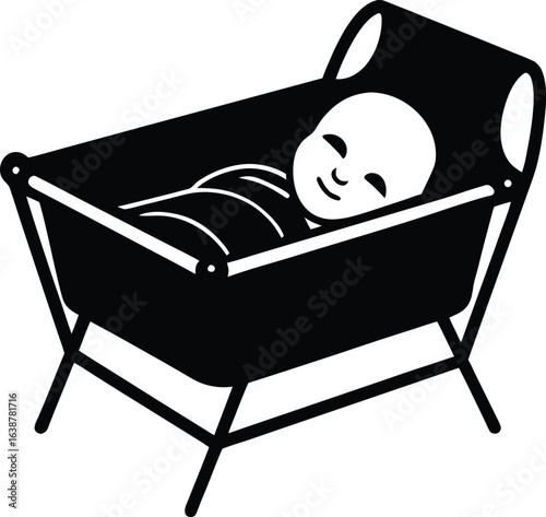 baby sleeping in travel cot vector on white backgr.eps