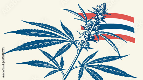 Cannabis sativa plant with thailand flag background for legal weed and medical marijuana concept design vector