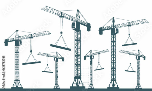 Construction Cranes Silhouette: Towering Structures with Suspended Loads