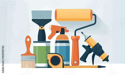 Colorful Set of Painting and Repair Tools for Home Improvement
