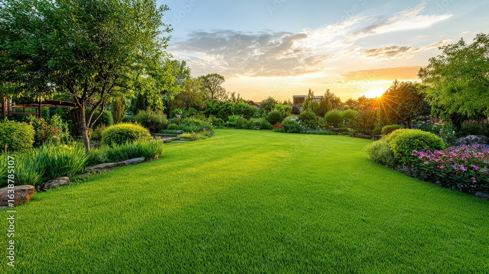 Naklejka premium Beautiful Garden At Sunset