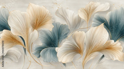 Elegant Floral Design With Beige Cream Blue Flowers