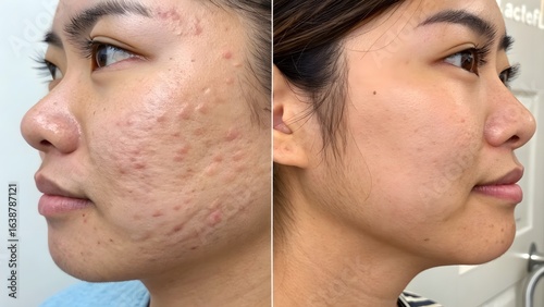 Healed acne scar with microneedling gel close-up