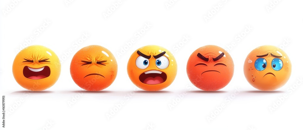 Fototapeta premium A stylized vector rendering of multiple expressive emoticons showing various emotions.