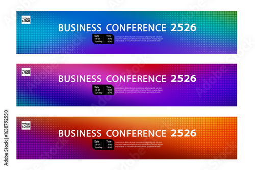 Modern Business Conference Banner Templates with Abstract Dot Grid and Gradient Backgrounds