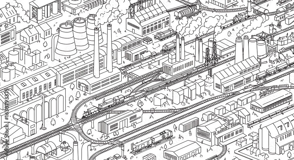 Fototapeta premium Detailed Isometric Drawing of an Industrial Complex