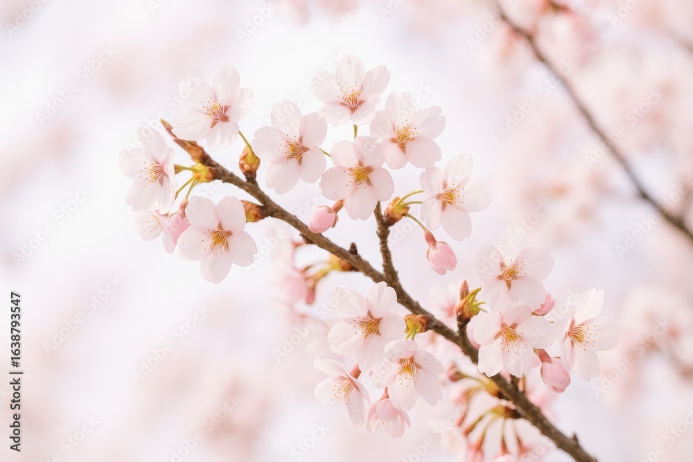 Delicate Cherry Blossom Branch with Soft Pink Flowers and Gentle Bokeh Background During Spring Season, Nature's Beauty Captured in Bloom Delicate Cherry Blossom Branch with Soft Pink Flowers and Gentle Bokeh Background During Spring Season, Nature's Beauty Captured in Bloom